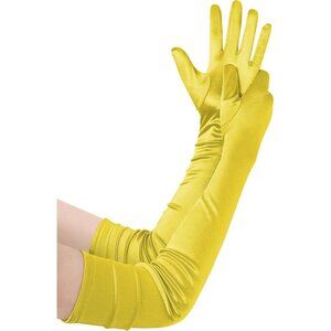 Women's Long Satin Gloves Yellow Stretchy Upper Arm Length Costume Design